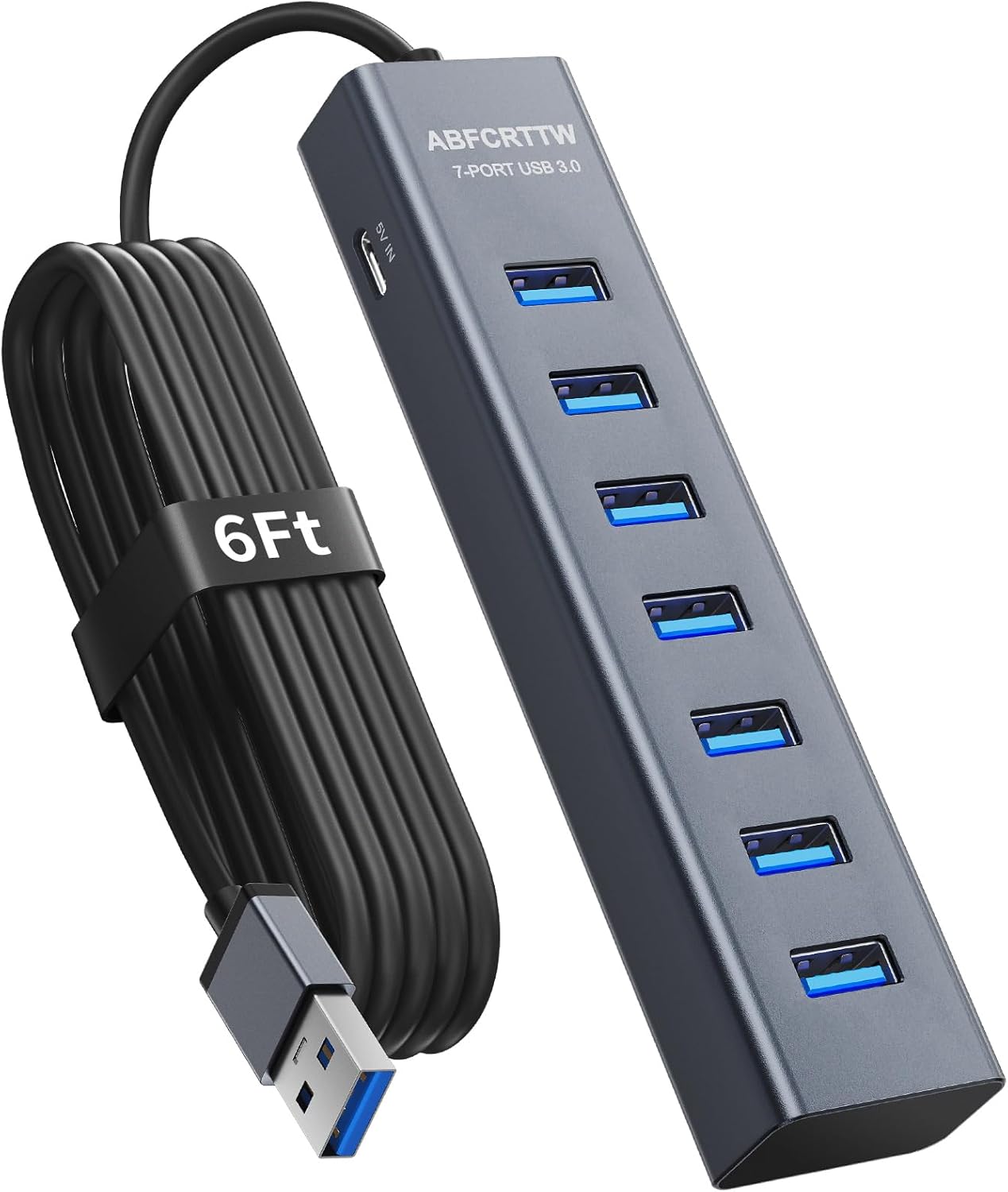ABFCRTTW 4Ft 7-Port USB 3.0 Hub for Desktop – Aluminium USB Extender Hub 5Gbps, USB Multiport Adapter, USB Spl - view 9