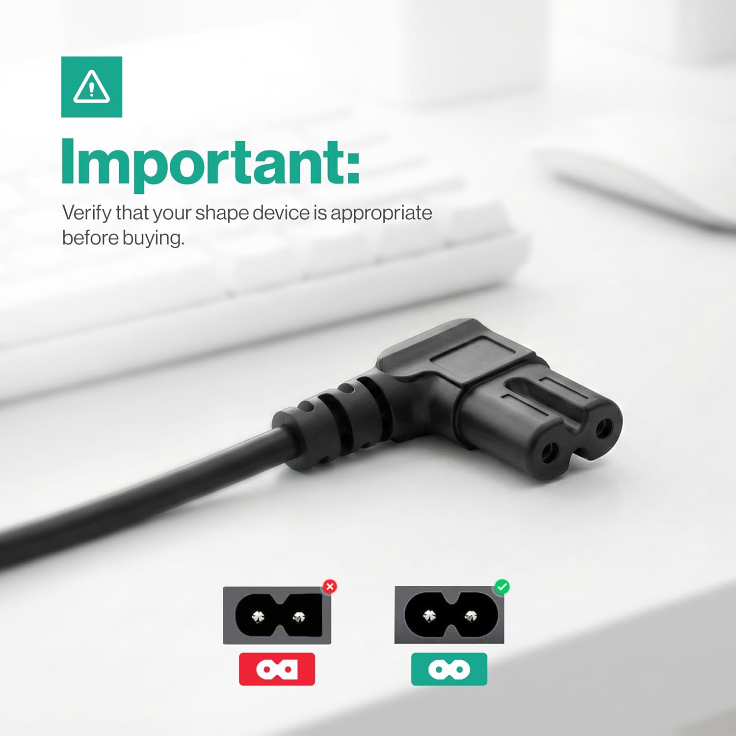 AC 90 Degree Right Angle 2 Prong TV Power Cord Replacement 5ft L Shaped Angled IEC C7 TV Cable for Samsung, LG - view 2