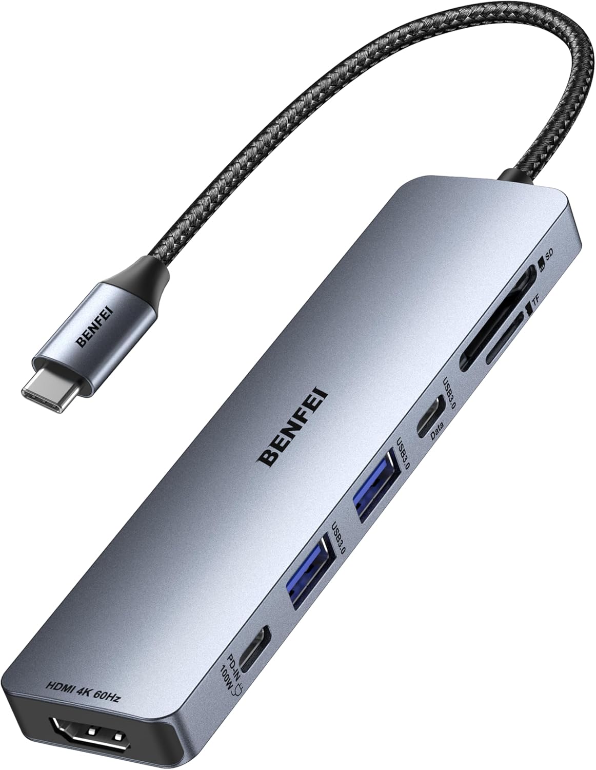 BENFEI 7-in-1 USB C Hub with HDMI(4K@60Hz), 2 USB-A, 1 USB-C Data, 100W Charge, SD/TF Card Reader, Silicone T