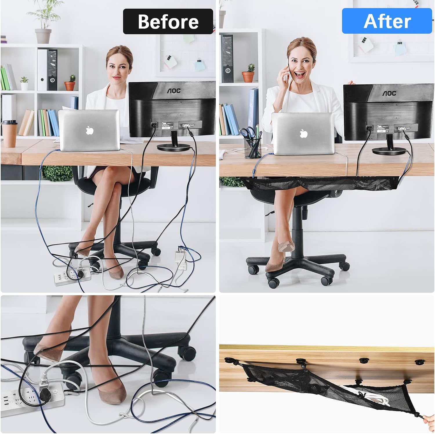 Cable Management Net Under Desk Kit,Privacy Mesh Cable Manager Flexible Under Desk Wire Net Large Capacity Cor - view 2