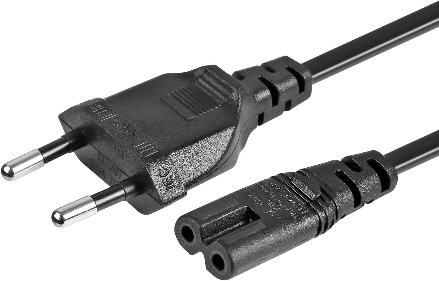 EU 2- Slot Power Cable Euro Plug to IEC320 C7 Figure 8 Non-Polarized 2 Prong European Power Cord for TV, PS3,