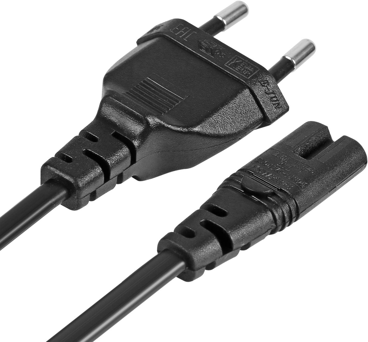 EU 2- Slot Power Cable Euro Plug to IEC320 C7 Figure 8 Non-Polarized 2 Prong European Power Cord for TV, PS3,  - view 2