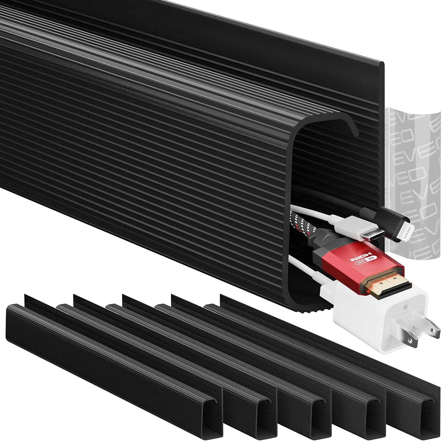 EVEO Cable Management Under Desk Kit (6 Units) – Under Desk Cable Management Cord Hider, Cable Hider Cord Mana