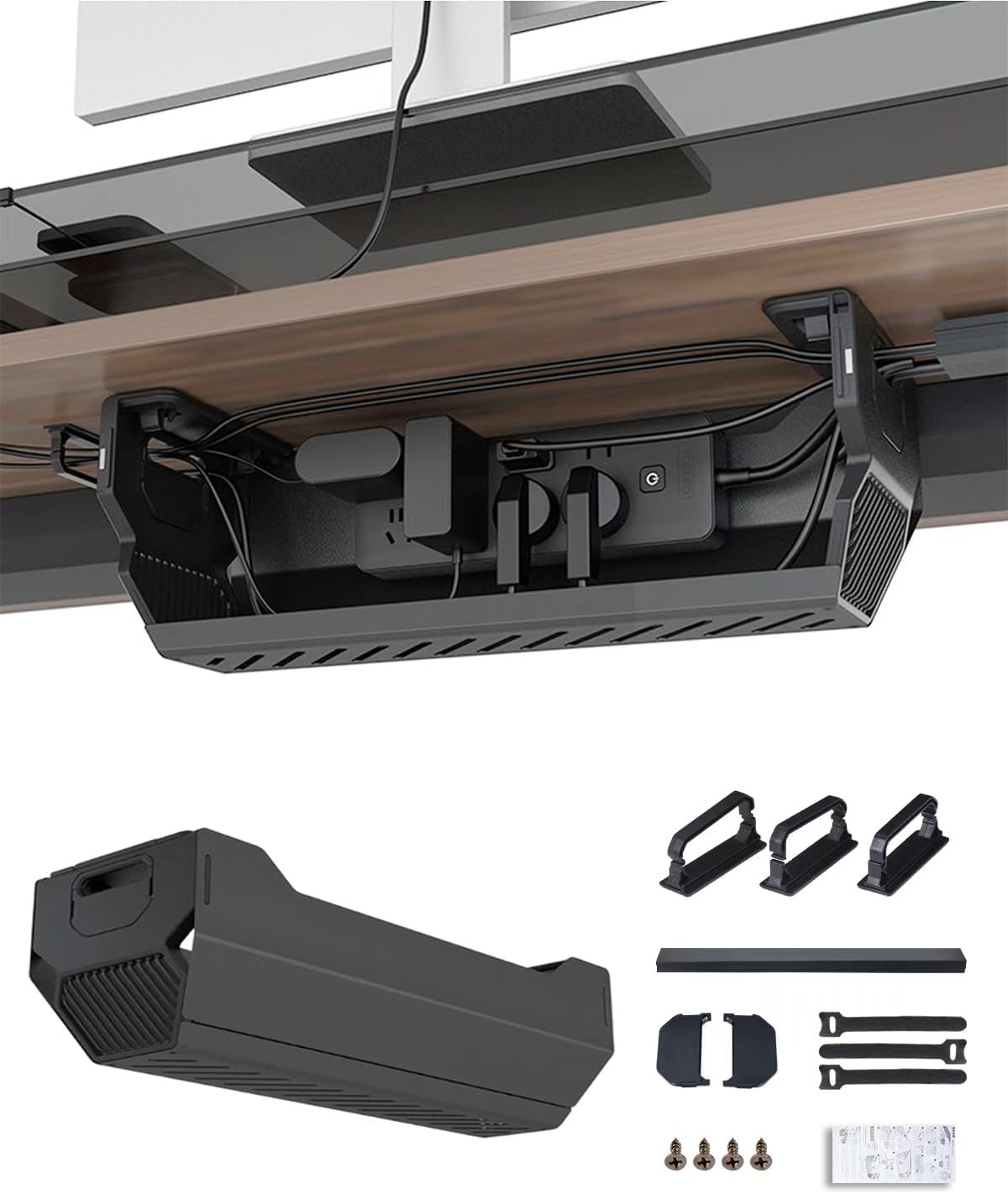 No Drill Under Desk Cable Management Tray,Hide Cords Desk