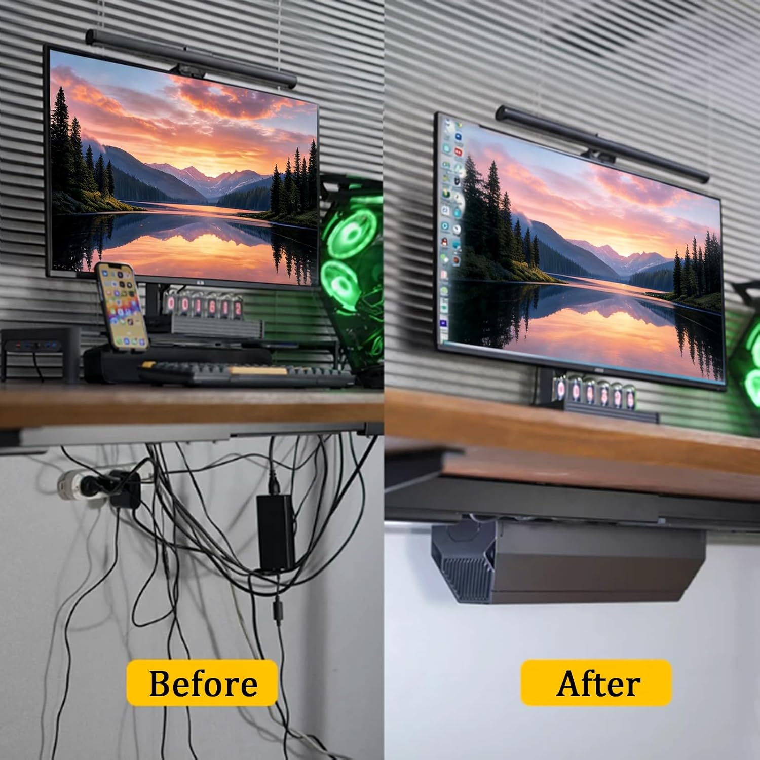 No Drill Under Desk Cable Management Tray,Hide Cords Desk | Self-Adhesive/Screw Installation,Under Desk Power - view 2