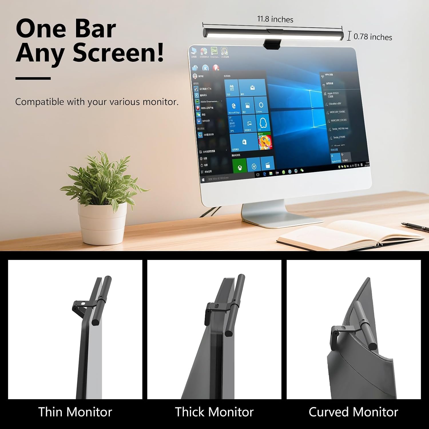 Samphon Monitor Light Bar, Eye-Care USB Reading Mnitor lamp, 11.8” LED Computer Lights with Ultrawide Lighting - view 2