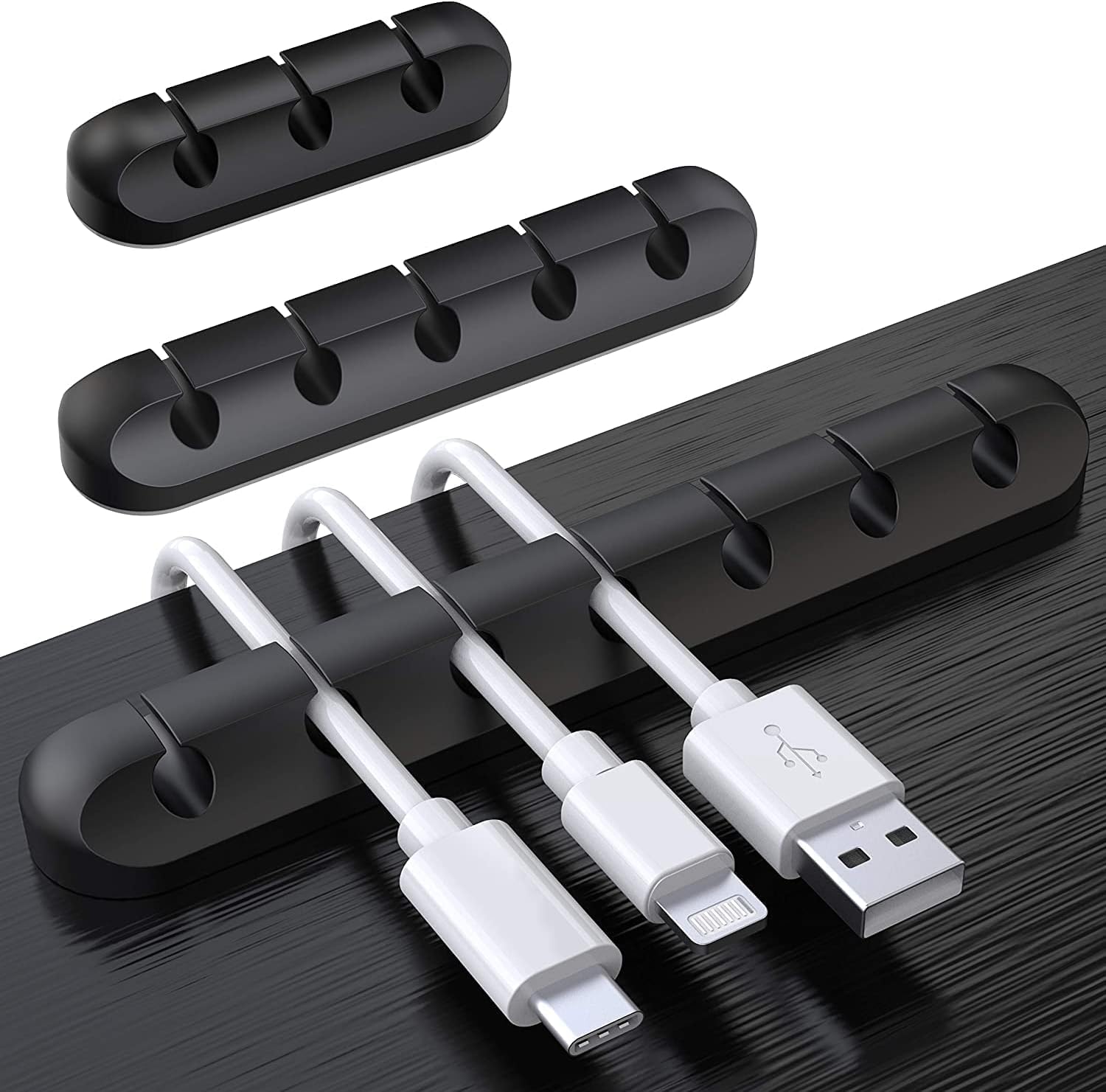 SOULWIT 3 Pcs Silicone USB Cable Holder Clips, Self Adhesive – Black | for Desktop Charging Cable, Nightstand,