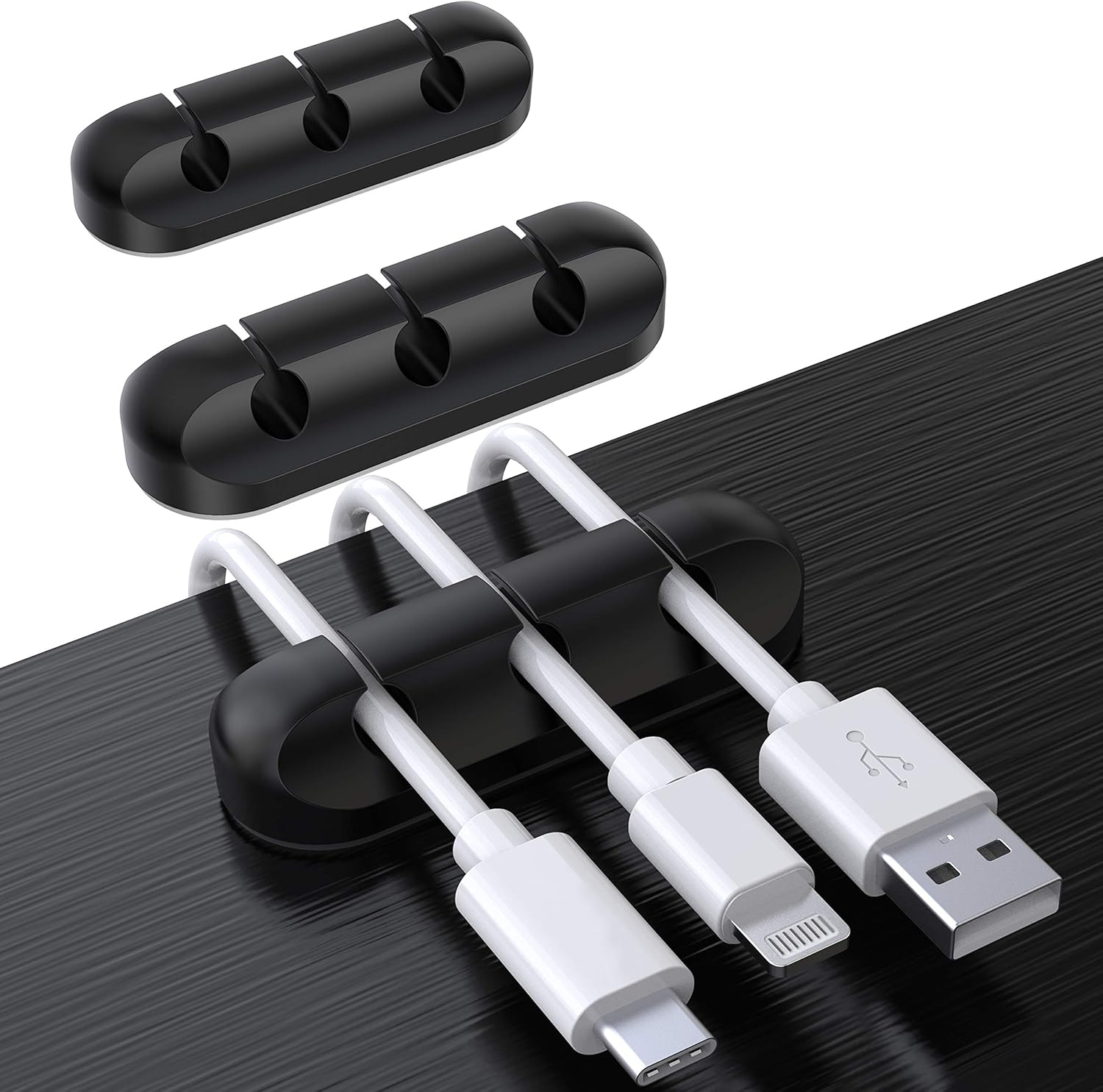 SOULWIT Cable Holder Clips, 3-Pack Cable Management Cord Organizer Clips Silicone Self Adhesive for Desktop US