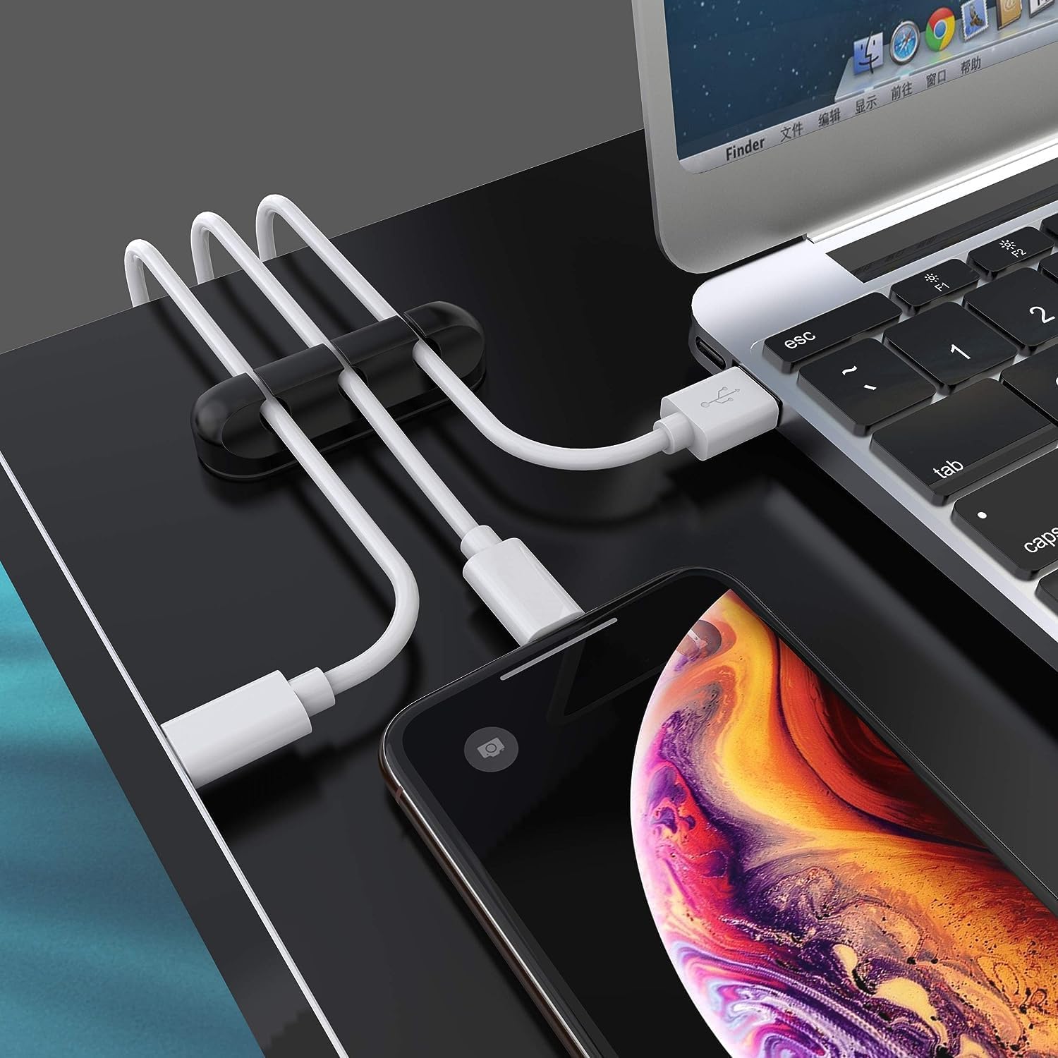 SOULWIT Cable Holder Clips, 3-Pack Cable Management Cord Organizer Clips Silicone Self Adhesive for Desktop US - view 2