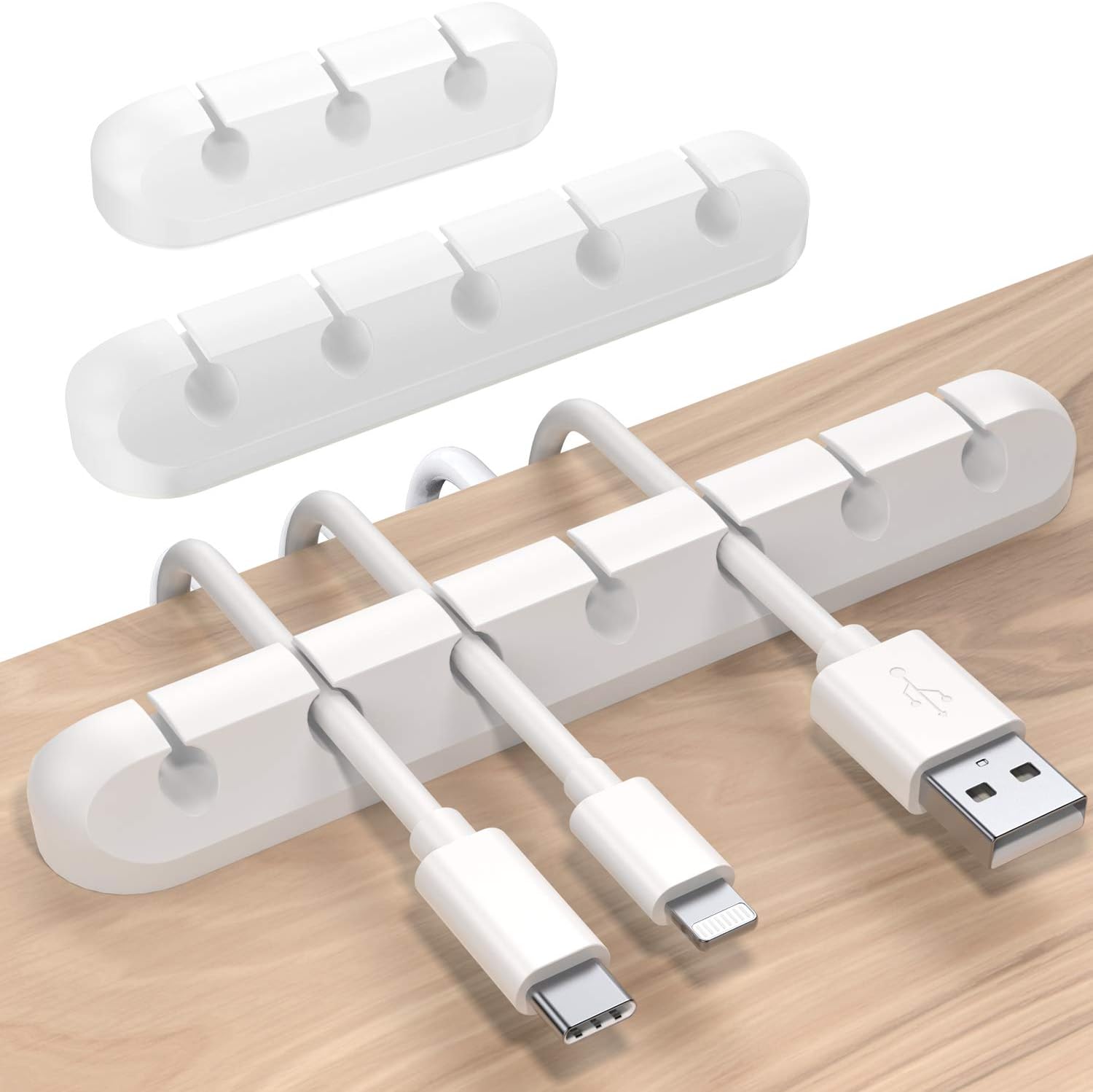 SOULWIT Cable Holder Clips, 3-Pack Cable Management Cord Organizer Clips Silicone Self Adhesive for Desktop US